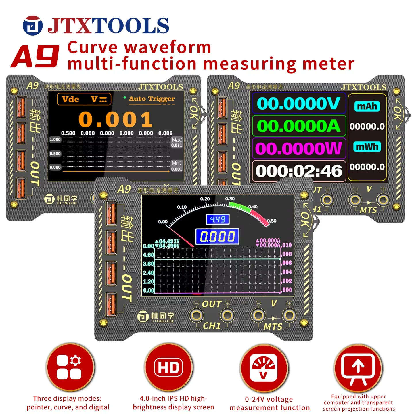 JTX A9 Curve Waveform Multi-function Measuring Meter Digital Display 0-36V Voltage and Current Precision Tester Repair Tool