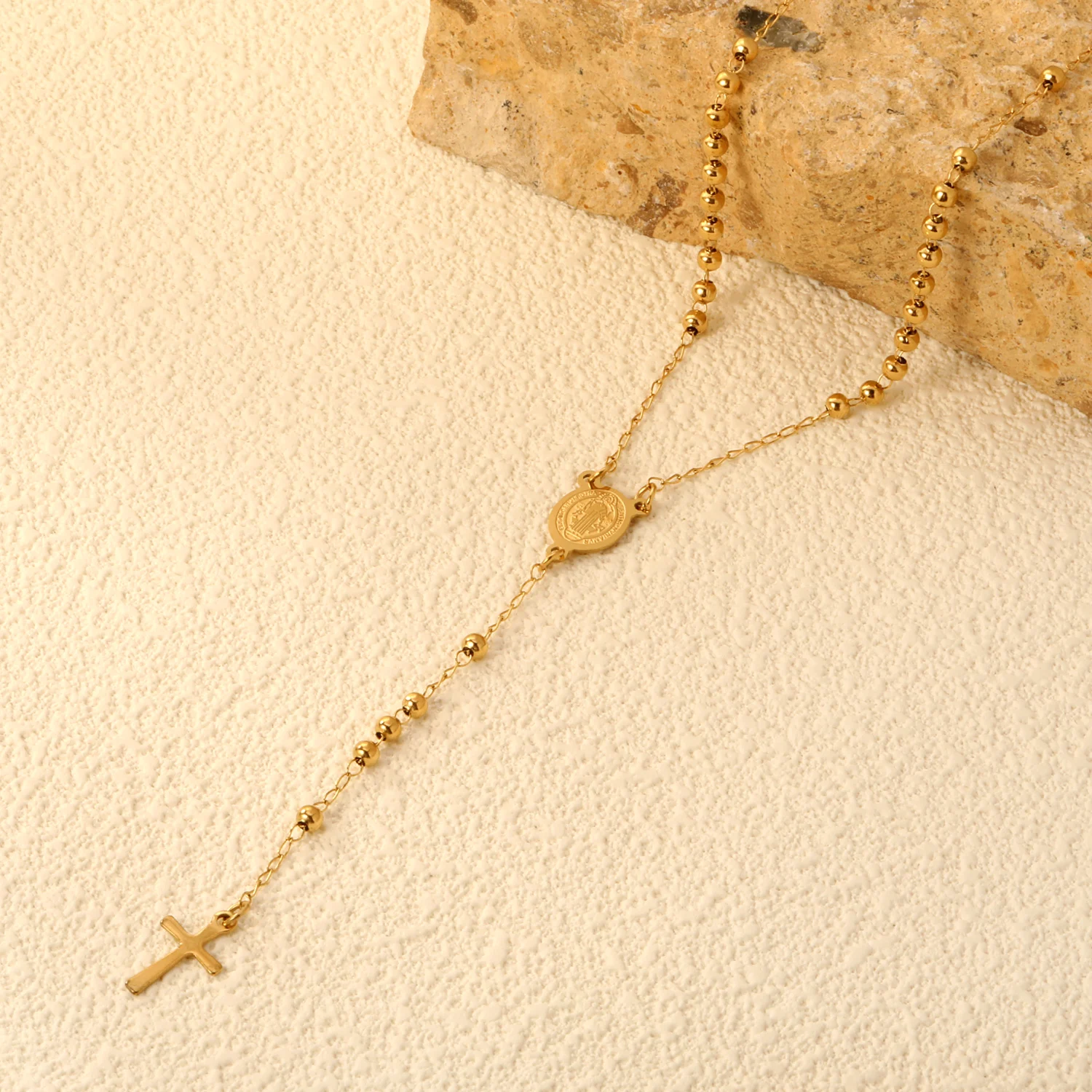 LUXUKISSKIDS-rosario catolicos acero inoxidable,Rosario de cuentas de acero para mujer y hombre, collares de Jesús, cadenas largas, colgantes de