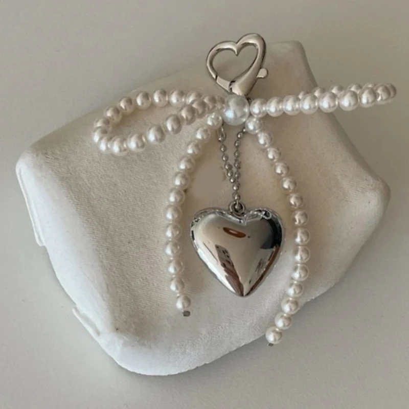 Cute Bow Pearl Mobile Phone Pendant Chain Y2K Heart Shape Pendant With Mobile Phone Accessories Camera Bag Keychain