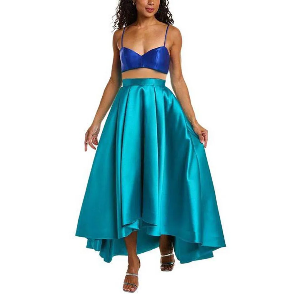 Emerald Green Color High Low Long Satin Skirt High Quality Custom Made Long Maxi Skirt 2023 Zipper Style Saia Longa Ever Pretty