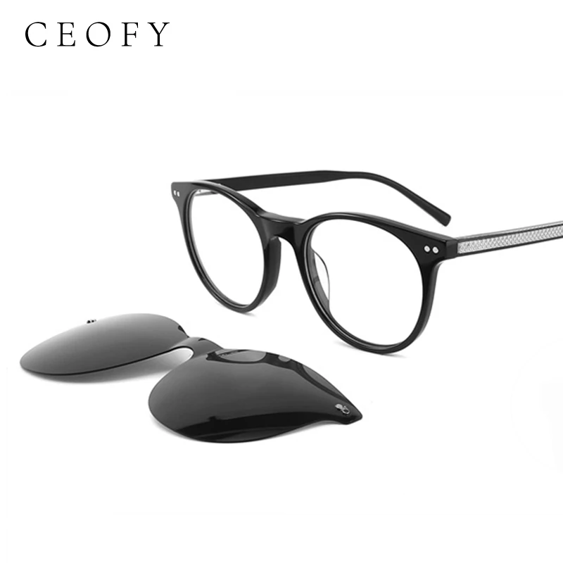 Ceofy Women Men Round Acetate Glasses Frame Brand Design Polarized Sunglasses Optical Prescription Vintage Fashion Eyeglasses