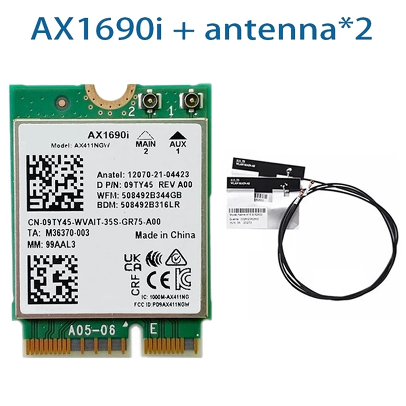 AX1690I Wifi Card+2Xantenna AX411 Wi-Fi 6E Speed 802.11Ax Bluetooth 5.3 Wireless Module