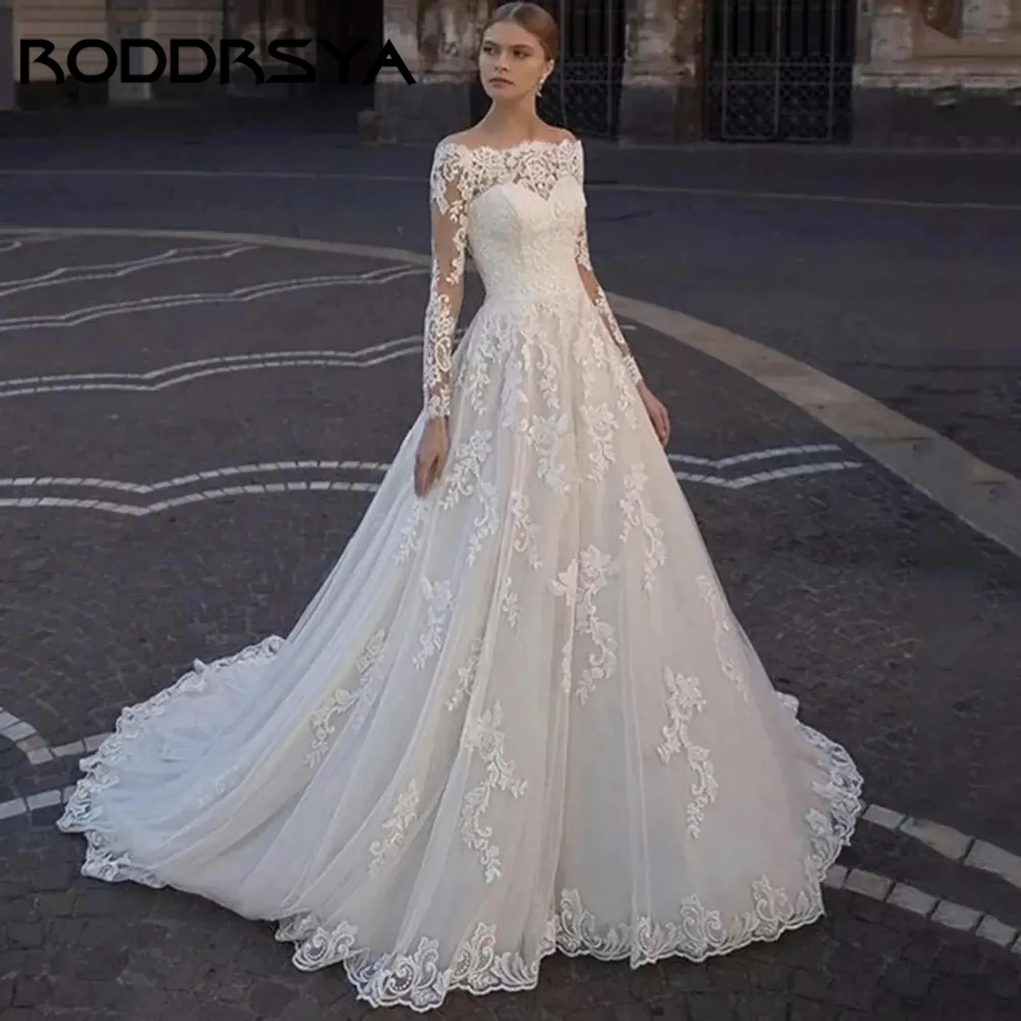 RODDRSYA Elegant Sexy Wedding Dresses A-Line 2025 Best Selling Button Luxury Lace Appliques Bride Gown Tulle De Novia Customized