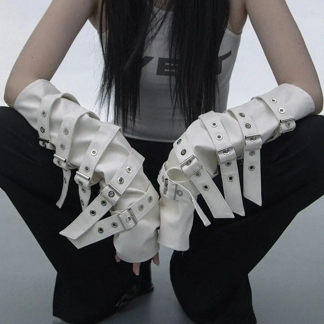 女性のファッションマットブラック-pu-レザーロング指なしグローブガールズクラブパフォーマンスフォーマルパーティーダンスグローブ-r2755