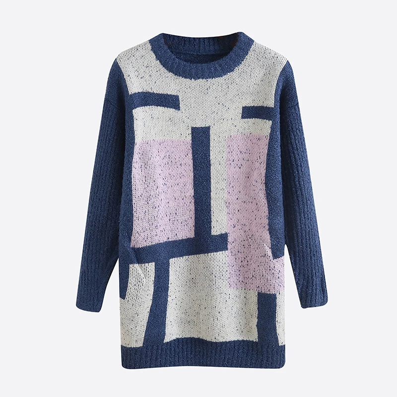 

Faionable Casual Color Blo Long Sve круглый свитер Ne для женщин весна осень новый Sle художественный универсальный всесезонный