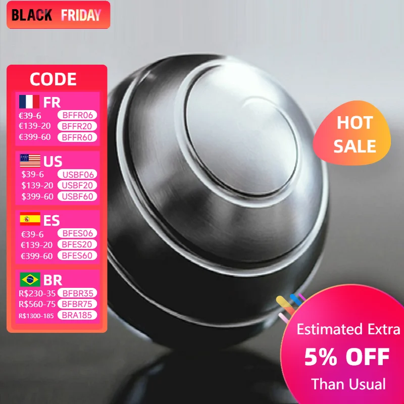 38mm Desktop Decompression Rotating Spherical Metal Gyroscope Office Desk Stress Relief Toys Optical Illusion Flowing Finger Toy