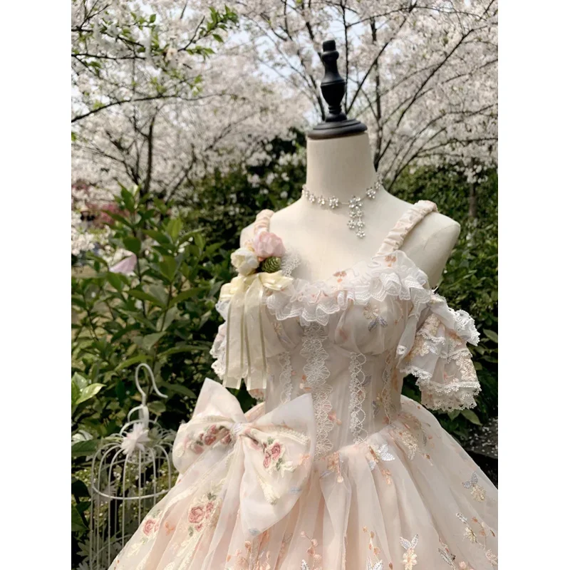 Vestidos de Boda de Princesa con bordado Floral de encaje dulce para mujer, Vestidos de fiesta bonitos para niñas, vestido Retro victoriano de Lolita Jsk japonés