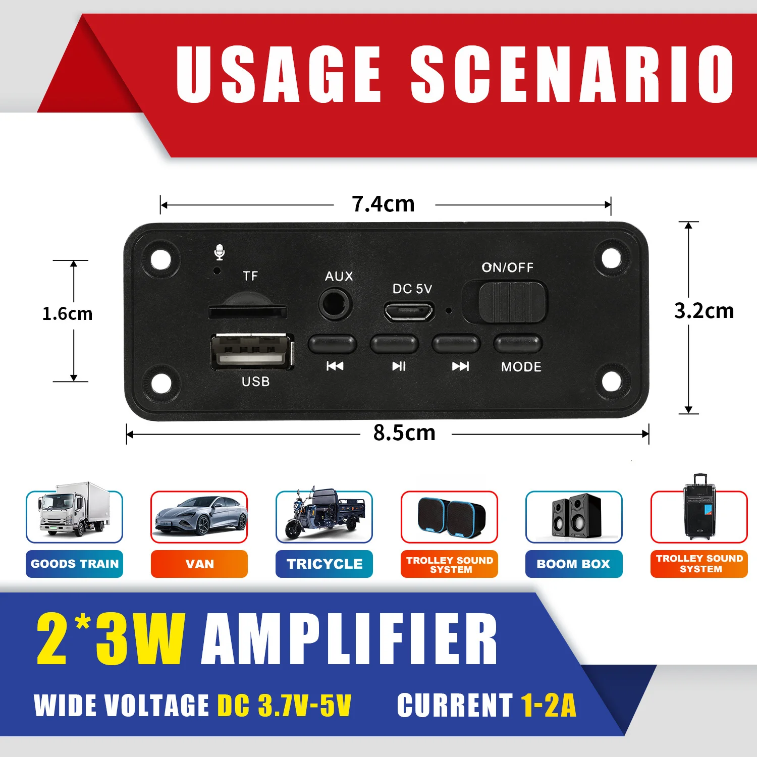 6W Amplificatore Lettore MP3 Scheda di decodifica 5V Bluetooth 5.0 Lossless Formato Modulo di decodifica musicale Auto Radio FM TF Registratore USB Chiamata