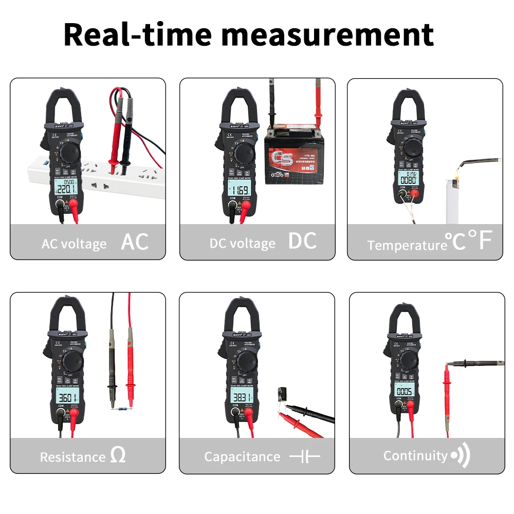 ZOYI Digital Clamp Meter 600A Current True RMS Smart Plier ammeter Auto Rang 6000 Multimeter DC AC Voltage Hz Ohm NCV Tester