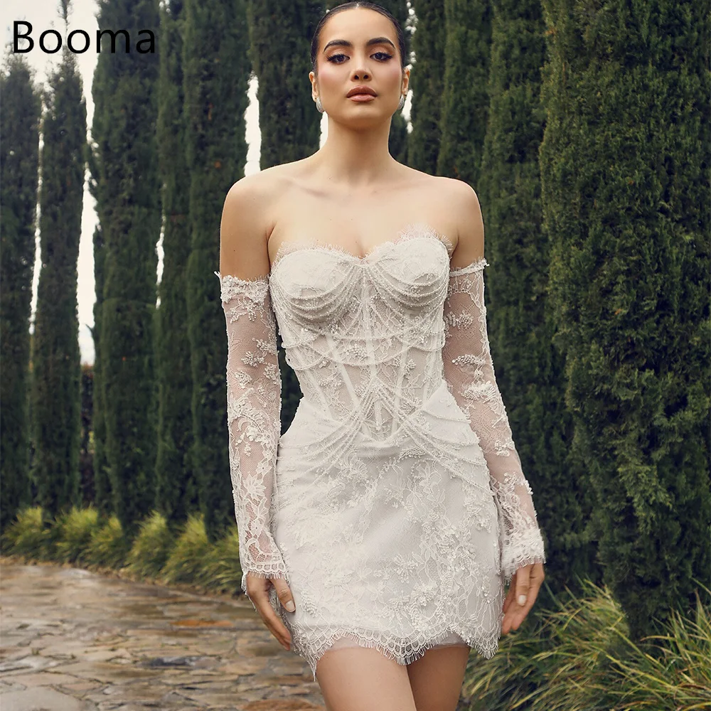 

Booma Mermaid Strapless Pearls Lace Appliques Mini Elegant Wedding Dresses Elegant Brides Gown Custom Made 2025