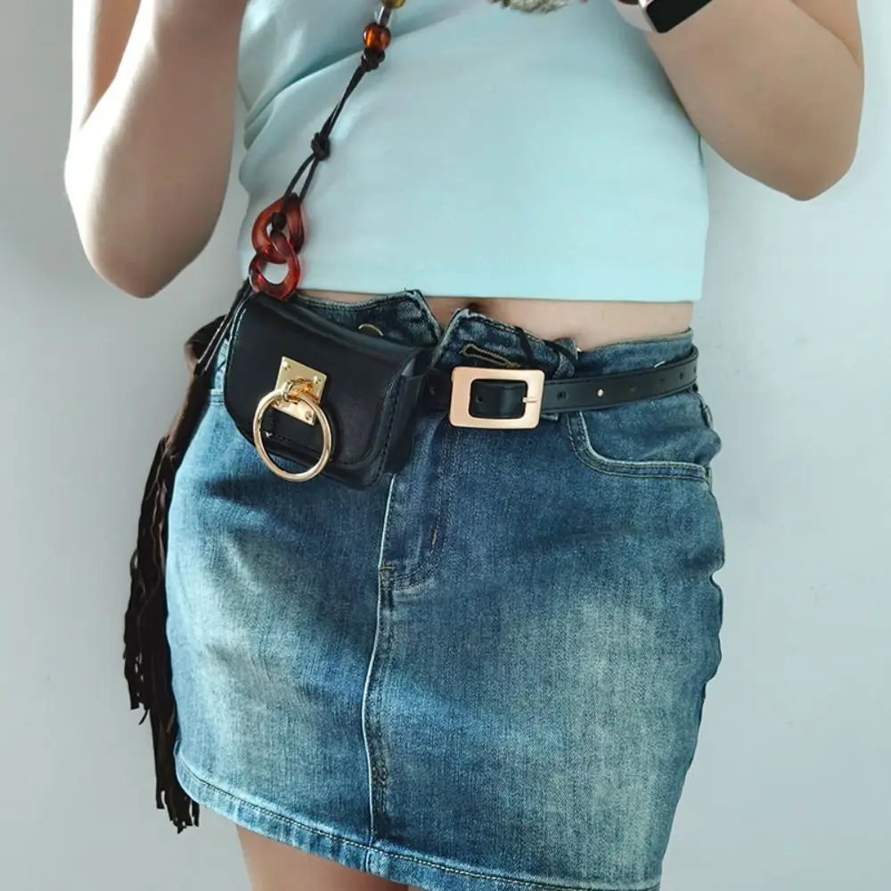 حزام سبيكة الموضة مع الخصر حزمة خمر الجينز ديكور بولي Leather حزام الخصر حزام مشبك قابل للتعديل الخصر حقيبة الخصر الملحقات