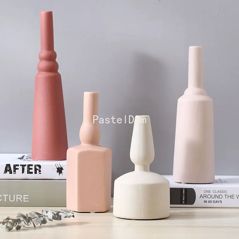 Morandi Color Matte Ceramic Vase, Nordic Insta‑Style Decorative Ornament for Model Room Dried Flower Display
