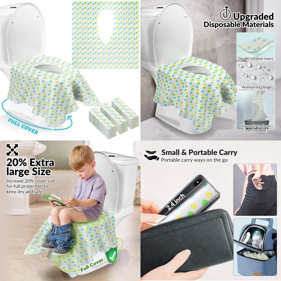 

20 Packs XL Large Full Cover Disposable Travel Toilet Potty Seat Covers Individually Wrapped Portable Potty Shields for Adult U