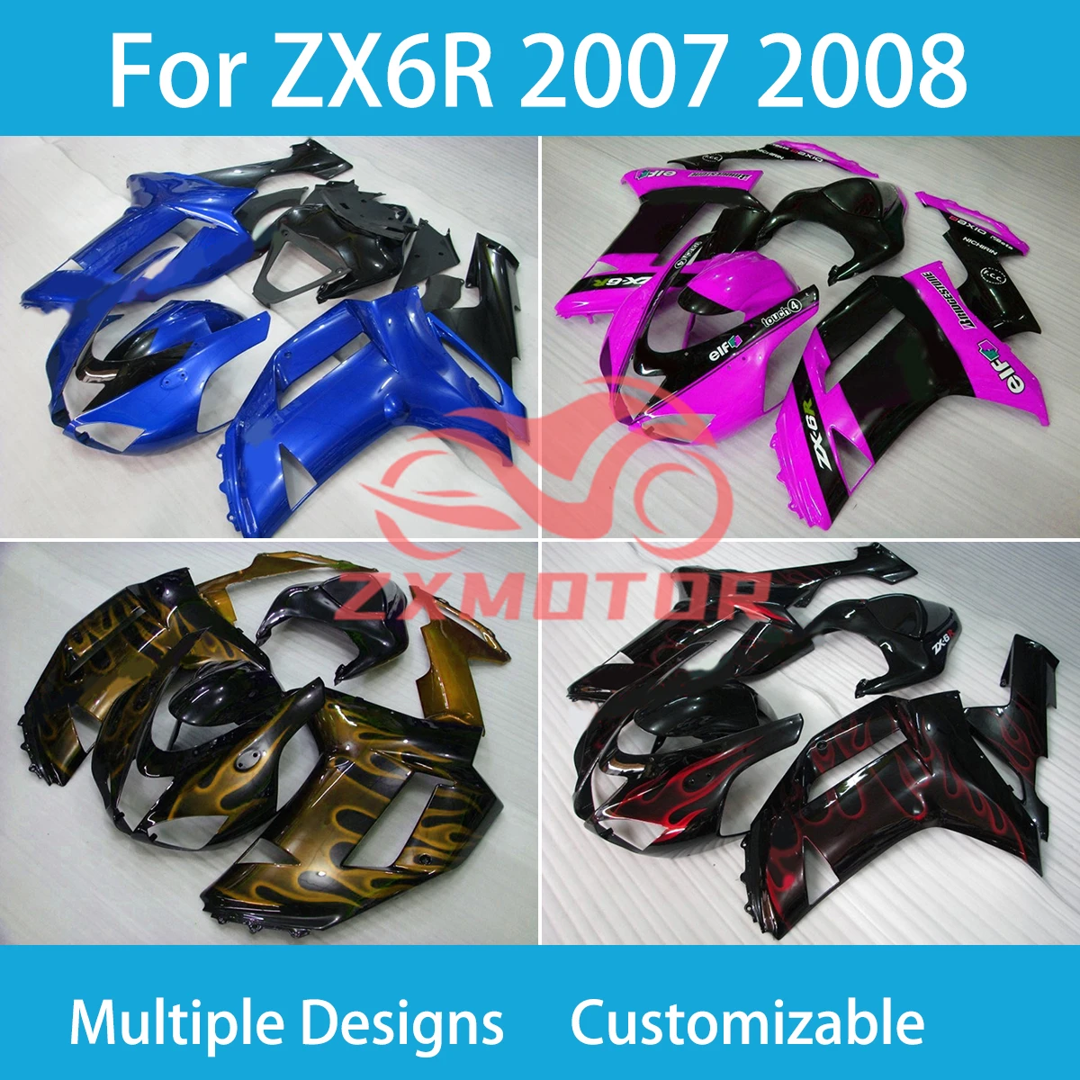 

Комплект крутых обтекателей для Kawasaki Ninja 636 ZX6R 2007 2008, комплект деталей кузова гоночного мотоцикла, обтекатели ZX 6R 07 08