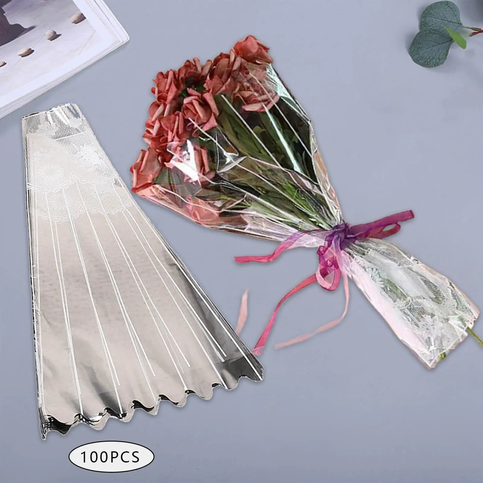 100 Pieces Cellophane Flower Bouquet Sleeves Stylish Trapezoid Waterproof Bouquet Covers for Birthday Valentine's Day Graduation