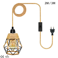 2M 3M Power Cord Pendant Light Hemp Rope Cable Cages E26 E27 Lamp Holder EU Plug with Switch Edison Bulb Socket Cord