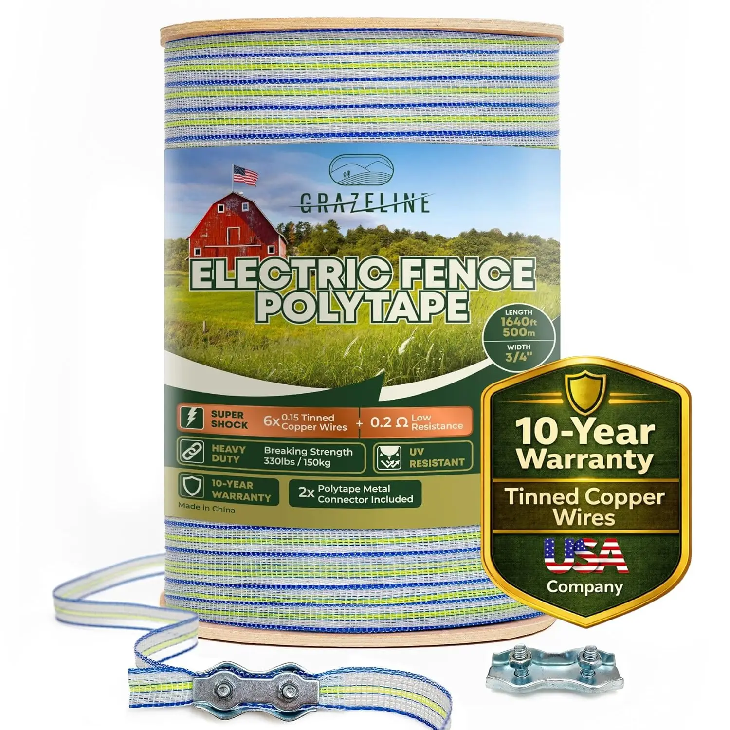 Livestock Fencing, Polytape with Tinned Copper Wire, High Visibility, 3/4