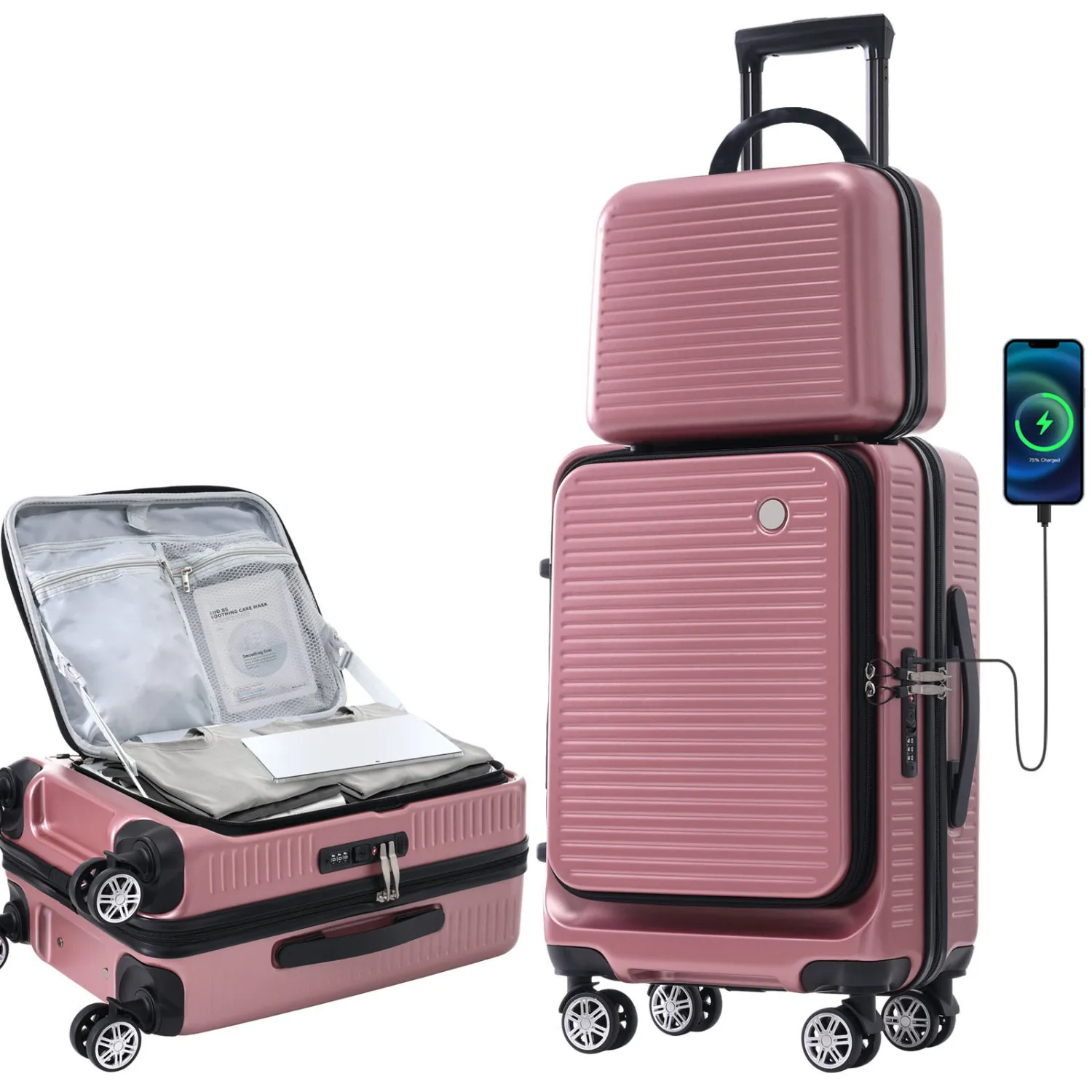 

Carry-on Luggage 20 Inch Front Open Luggage Lightweight Suitcase with Front Pocket and USB Port, 1 Portable Carrying Case