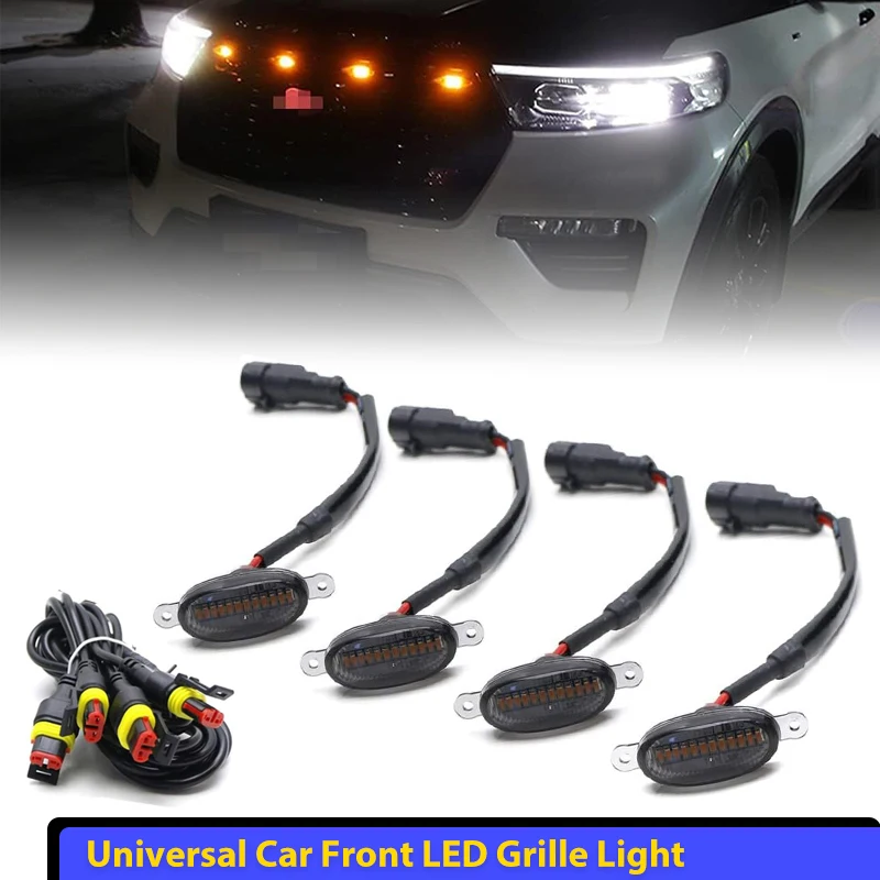 سيارة الجبهة LED مصبغة ضوء العالمي العنبر الأبيض 4LED شواء ضوء الإضاءة النسر العين مصباح ل قبالة الطريق جذع SUV فورد تويوتا