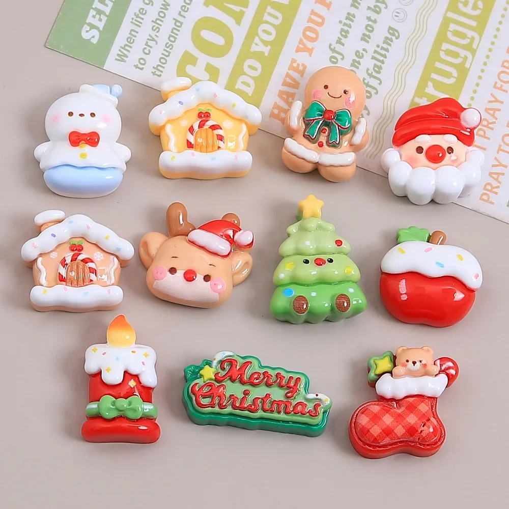 100pcs Wholesale Cartoon Christmas Tree Gingerbread Man Snowman Flatback Resin Cabochon DIY for Keychain Scrapbook Refrigerator