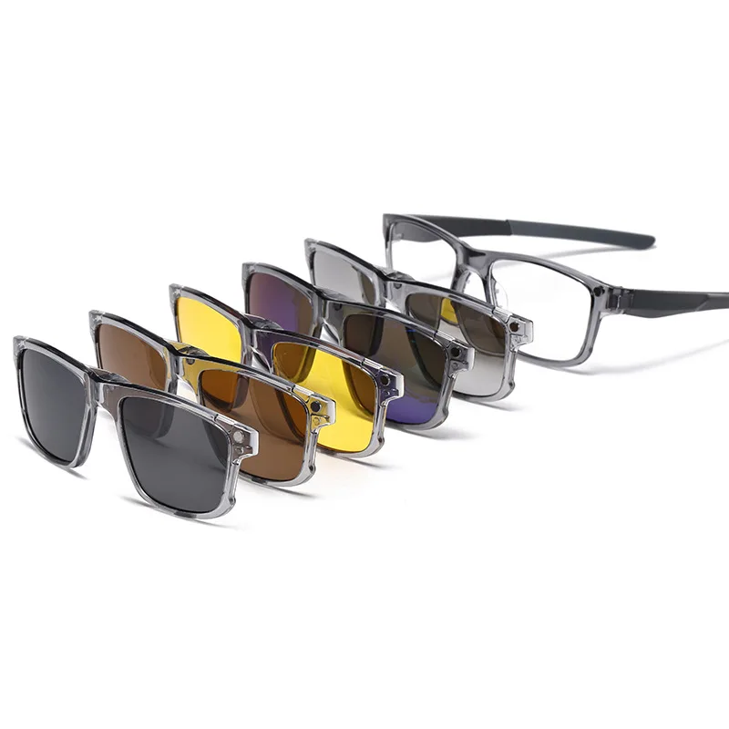 New multi-functional magnetic glasses case with polarized sunglasses for men,transparent gray glasses frame,women's set
