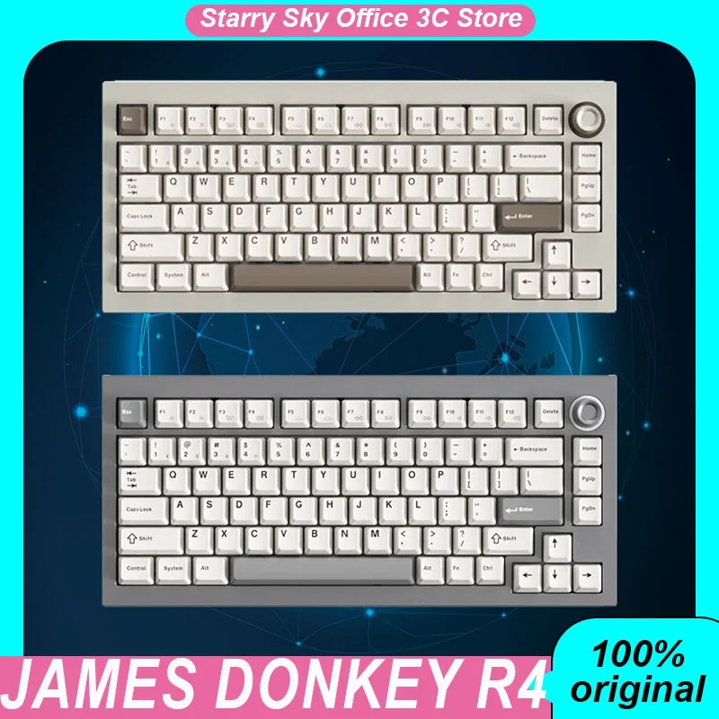 James Donkey R4 Mechanical Keyboard Aluminum Alloy Tri Mode Gasket Structure Multi Functional Knob Customized Gaming Keyboard