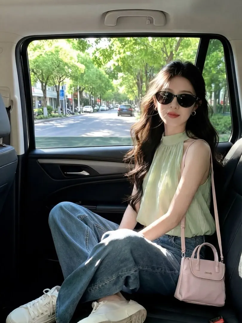 

Mint Wave Green Shoulder Bared Sleeveless Shirt Women's Summer New Style Super Beautiful Personality Flower Bud Small Shirt A...