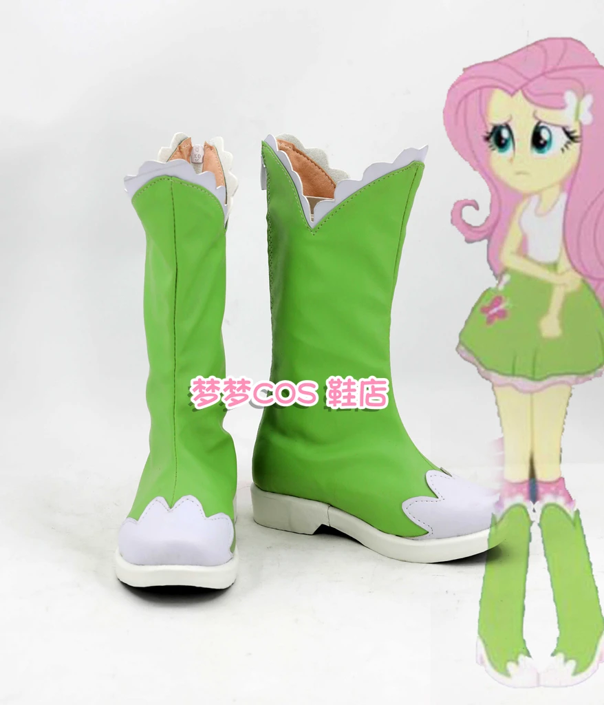 

Обувь для косплея Fluttershy Little Anime Pony, зеленые ботинки из искусственной кожи на Хэллоуин, карнавал, индивидуальный заказ