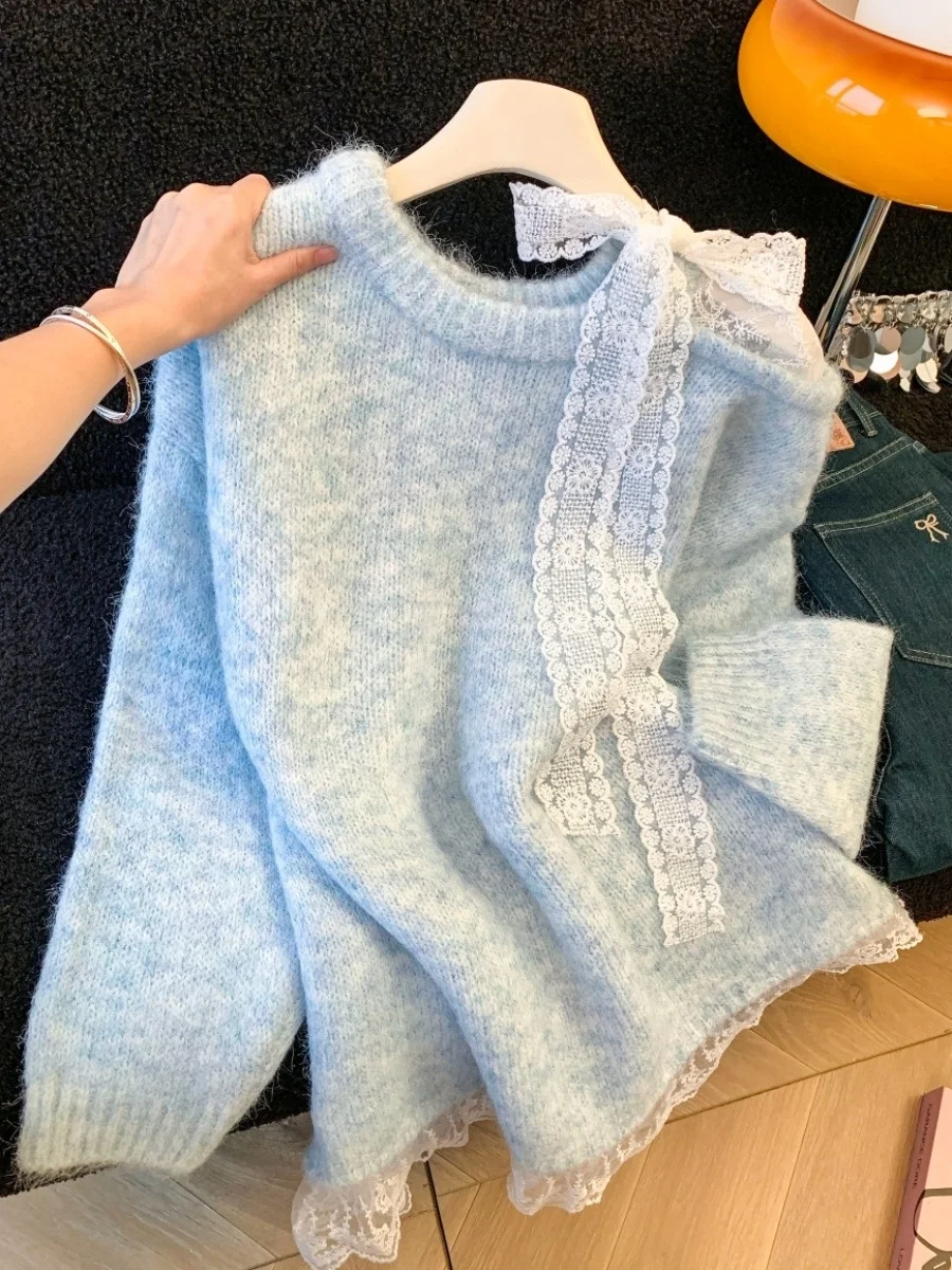 Cisas Aosphere الأحمر عقدة الدانتيل الربط oulder عارية سترة المرأة الخريف الشتاء فضفاض Sle النسخة الكورية #2