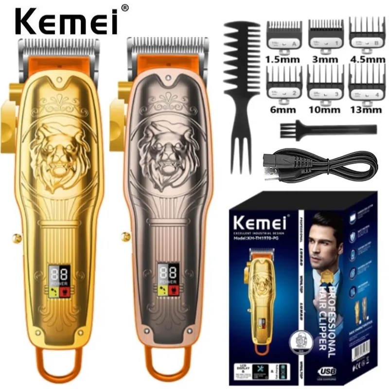 

Kemei Professional Hair Trimmer Machine Rechargeable Hair Clipper Cordless Men's Trimmer Digital Display Clipper KM-TM1970-PG