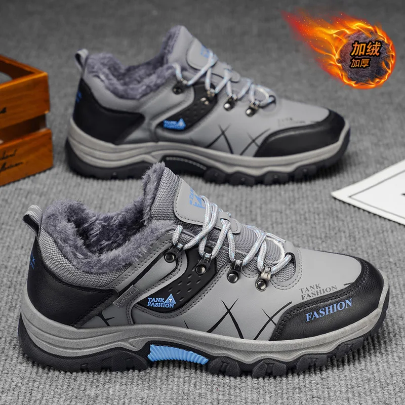 

Men's Outdoor Autumn Winter Shoes Waterproof Anti-Slip Wear-Resistant Warm Fleece Mid-Cut Hiking Travel Sports Footwear