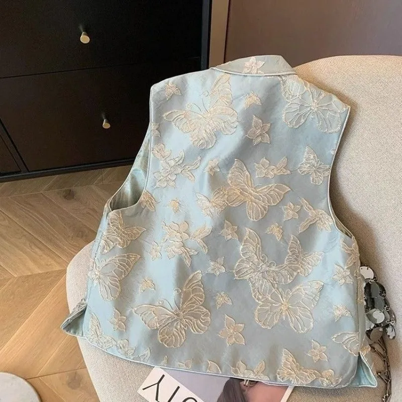 Blouse Women's Spring Butterfly Embroidery Waistcoat Chinese-style Premium Elegant Button Sleeveless Vest New Comfortable Casual
