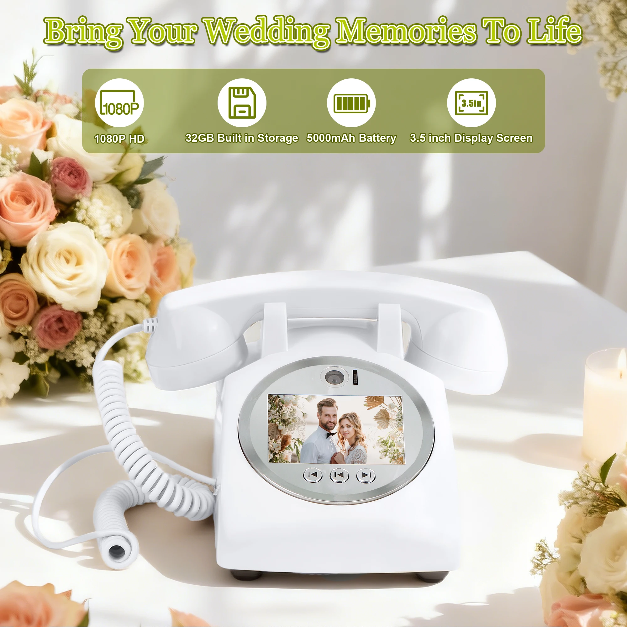 1080HD Wedding Video Guestbook Telephone Party Guest Photo Video Check-In Record Banquet Blessing Audio and Video Message Phone