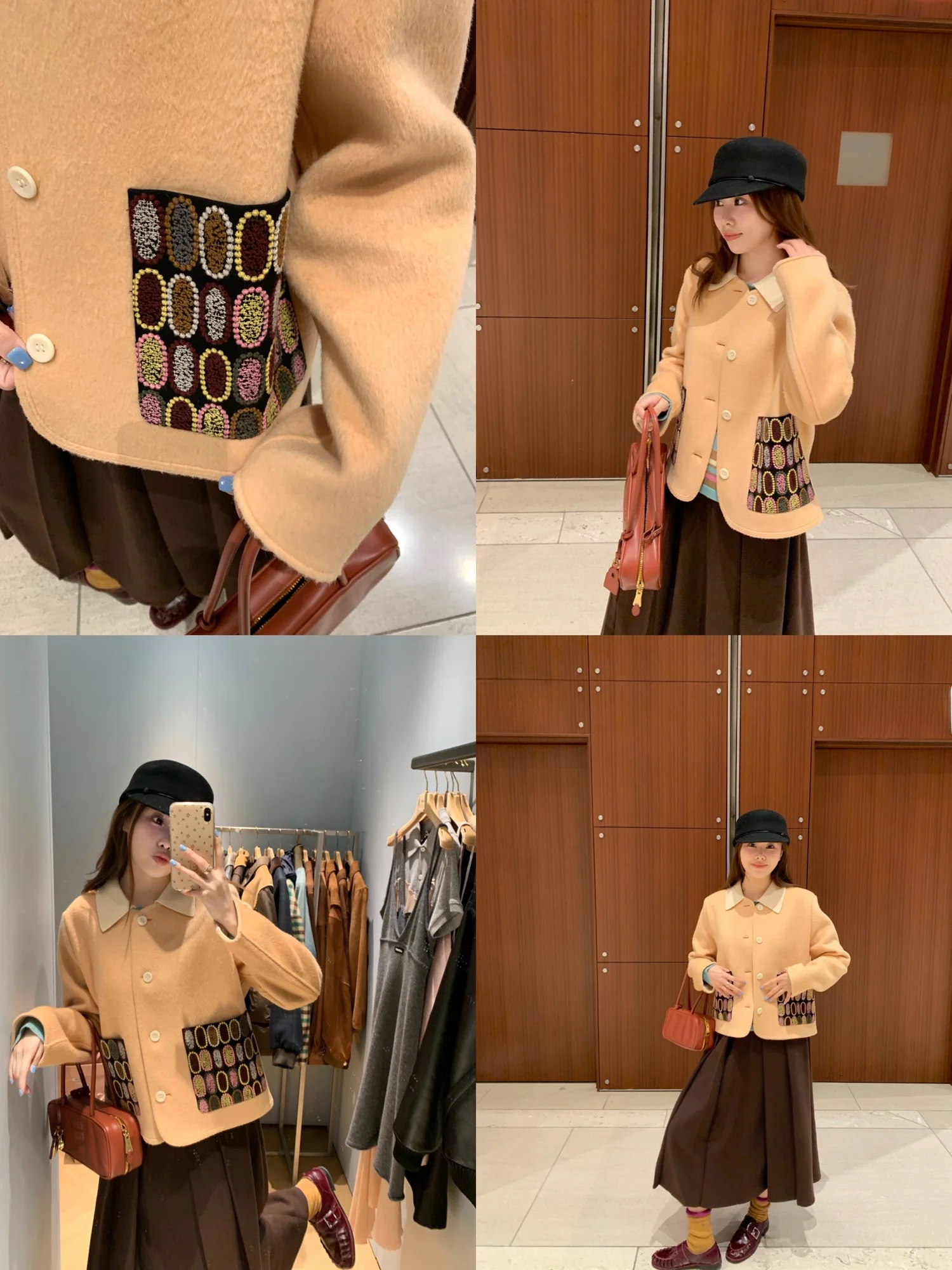 

Официальное женское пальто Realzz Ning Zhang из 100% шерсти с тяжелой вышивкой, оранжевое, с длинными рукавами, на пуговицах, для повседневной носки