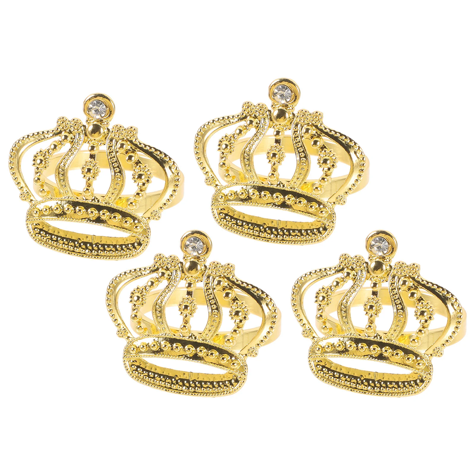 4pcs Golden Fashion Napkin Rings Sparkling Rhinestone Napkin Buckles Crown Shape Napkin Holders Dinning Table Setting Decoration