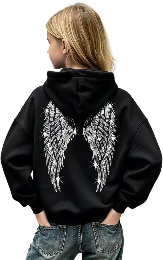 New children's clothing with rhinestone wings hoodie, angel wings, men's and women's fashion top, jacket, hooded sweatshirt