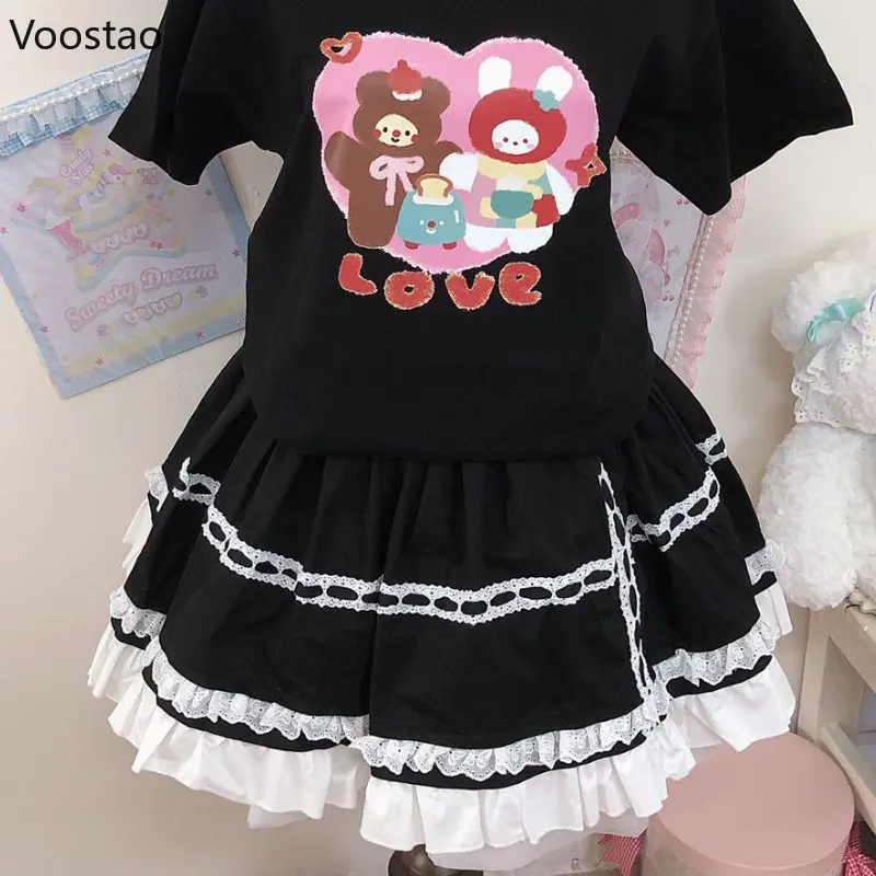 Imagem -02 - Saias Estilo Lolita para Mulheres Renda Kawaii Cintura Elástica Mini Saia para Meninas Harajuku Y2k Babados Curto Fofo Festa