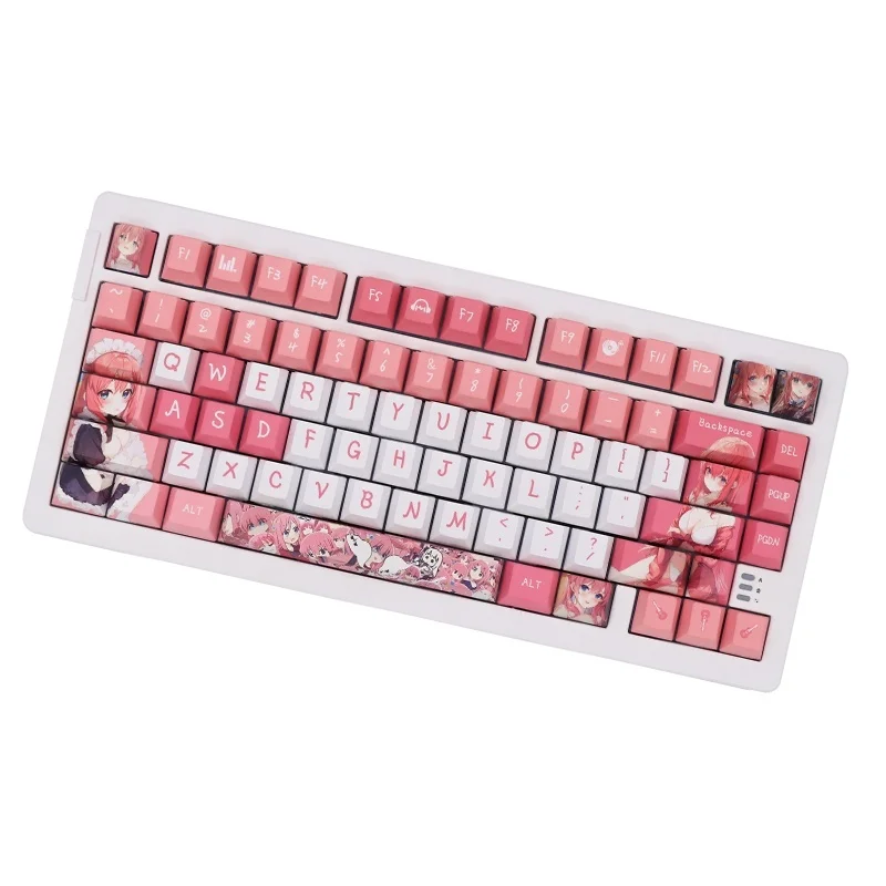 New Bocchi The Rock Theme Keycaps 135 Key  Cherry Profile Pbt Thermal Sublimation Mechanical Keyboard Anime Pink Cartoon Keycaps