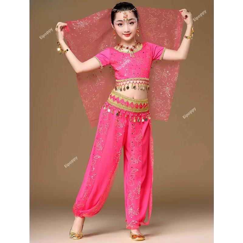 Vestito da danza del ventre per ragazza Costumi di Halloween per bambini Abbigliamento da ballo per ragazze Vestito di Bollywood Abbigliamento per spettacoli teatrali per bambini India
