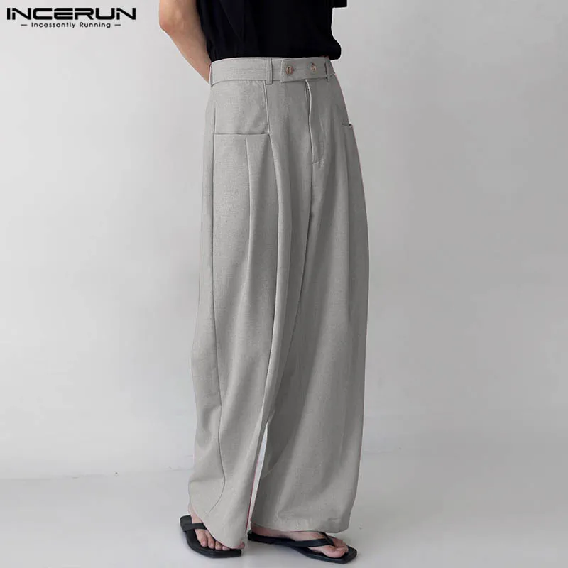 INCERUN 2024 Koreanischen Stil Pantalons Mode Für Männer Mischfarbe Gerade Bein Hose Casual Streetwear Männliche Hohe Taille Hose S-5XL