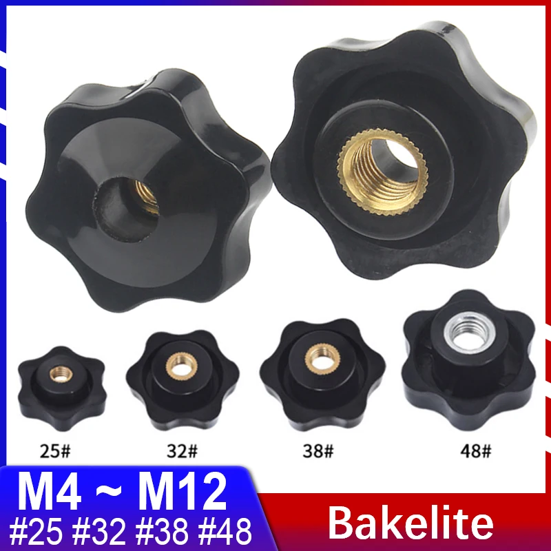 Bakelite Hand Knob Head Thumb Nut Through Hole / Blind Hole Plum Handle Nut Star Handle Plastic Heat-resistant M4M5M6M8M12M14M16