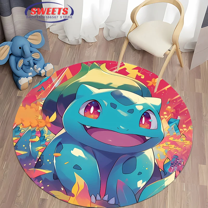 3D Miniso Pokemon Bulbasaur Round Large Area Rug,Indoor Washable Bedroom Rug,Mat for Living Room Dining Room Kitchen Office Gift