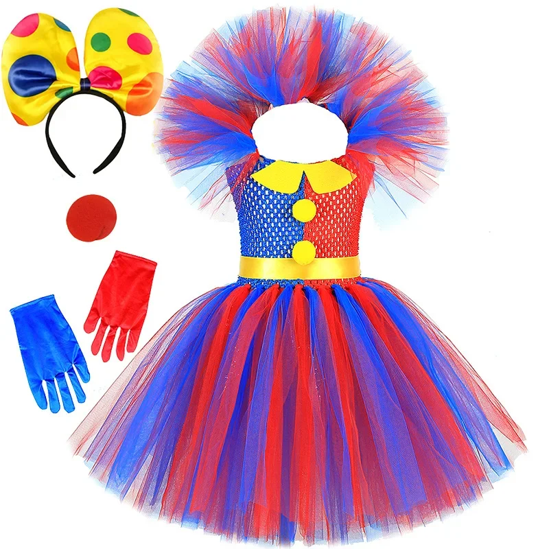 Blue Red Clown Circus Pomni Costumes for Girl Kids Tutu Dress Clothes Halloween Clown Costumes Girl Fancy Party Princess Dresses