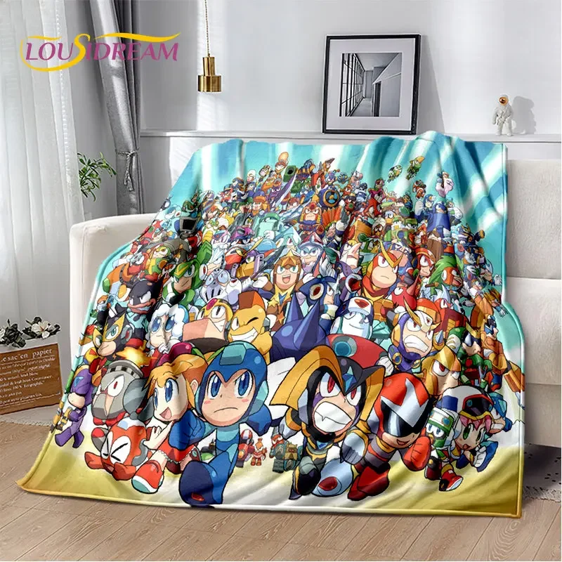 Rockman Megaman Game Cartoon Soft Plush Blanket,Flannel Blanket Throw Blanket for Living Room Bedroom Bed Sofa Picnic Cover Kids