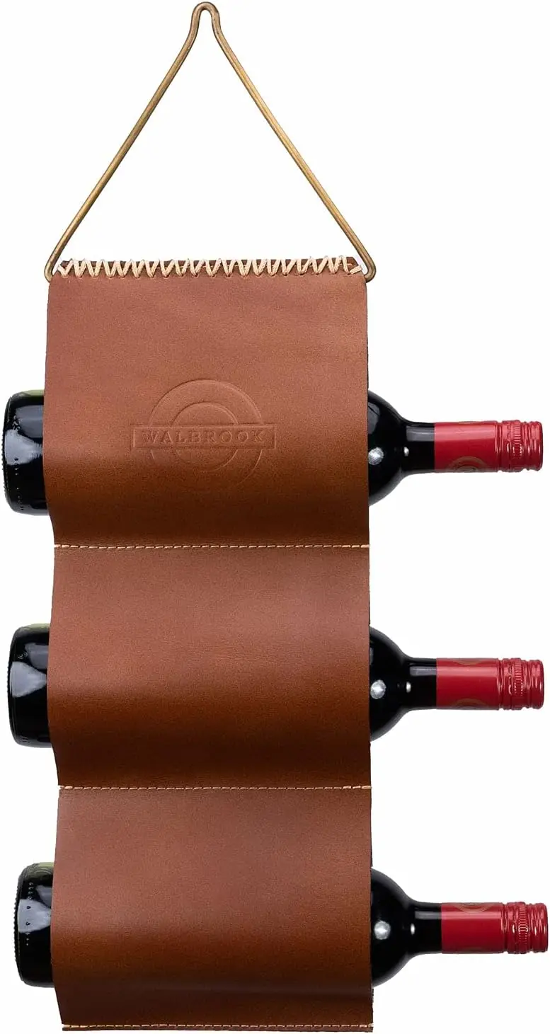 

Small Leather Wall - 3 Bottle Holder, Space Saving, Wine Gifts