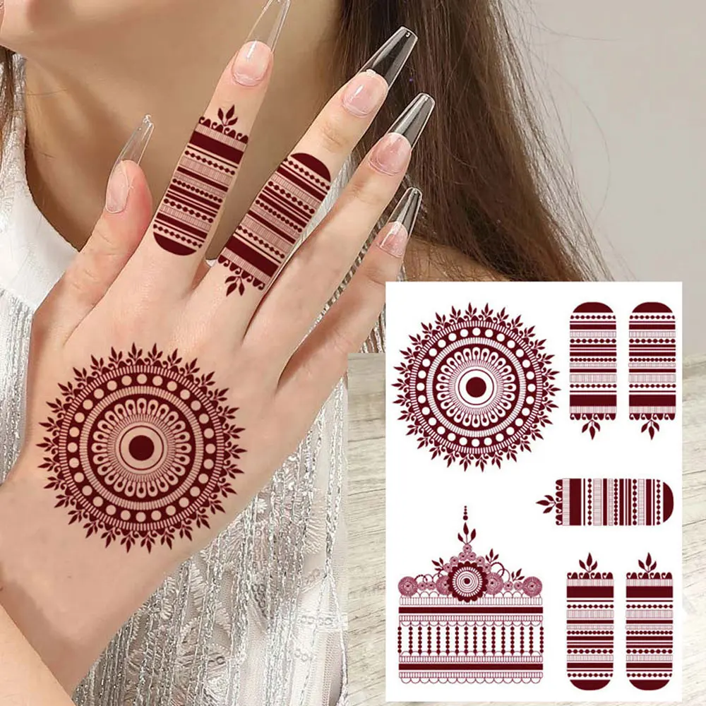 Brown Henna Tattoo Stickers for Hand Body Decor Waterproof Temporary Tattoos for Women Flower Fake Tattoo for Wedding Festival