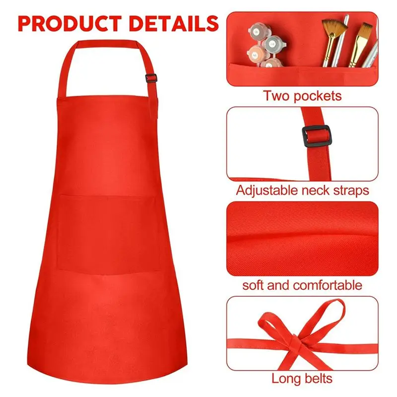 ABJI-10 Pack Kids Apron Adjustable Children Apron With 2 Pockets Chef Painting Apron For Cooking Baking Painting