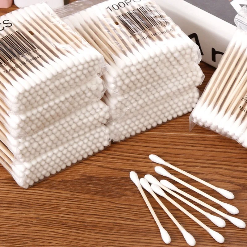 100 Pcs Double Head Cotton Swab Women Makeup Cotton Buds Tip For Medical Wood Sticks Nose Ears Cleaning Health Care Tools