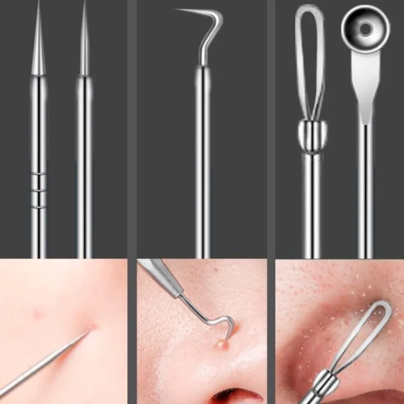 3/5/7/11Pcs Acne Pimples Blackhead Remover Needles Stainless Steel Black Spot Blemish Pimple Removal Needle Ultra-fine Tweezers