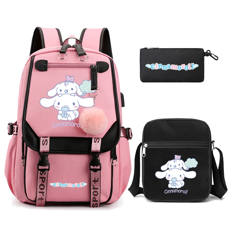 3Pcs/set Sanrio Cinnamoroll Backpack Canvas Backpack Mochila for Men Women Travel Bag Student Girl Boy Back To School Schoobag